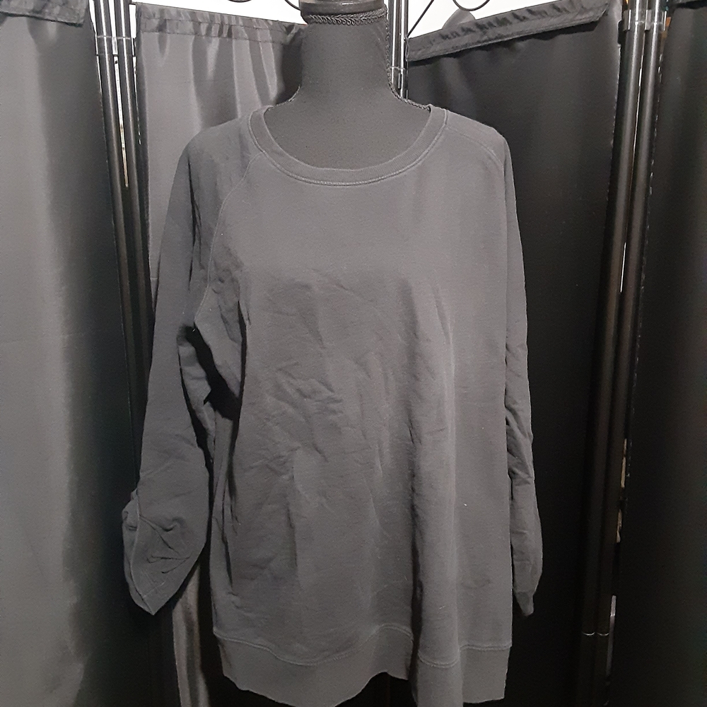 Lands' End Women's Black Top Black  Pinned Up Sleeves Size 1X  Boho Casual